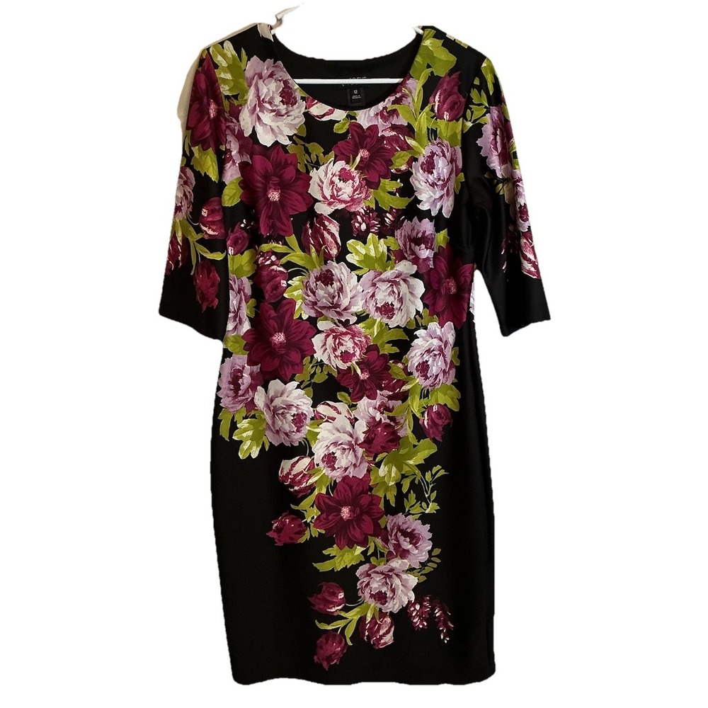 ENFOCUS Studio Multicolor Peonies Floral Stretch3/4 Sleeve Women's Dress Size 12